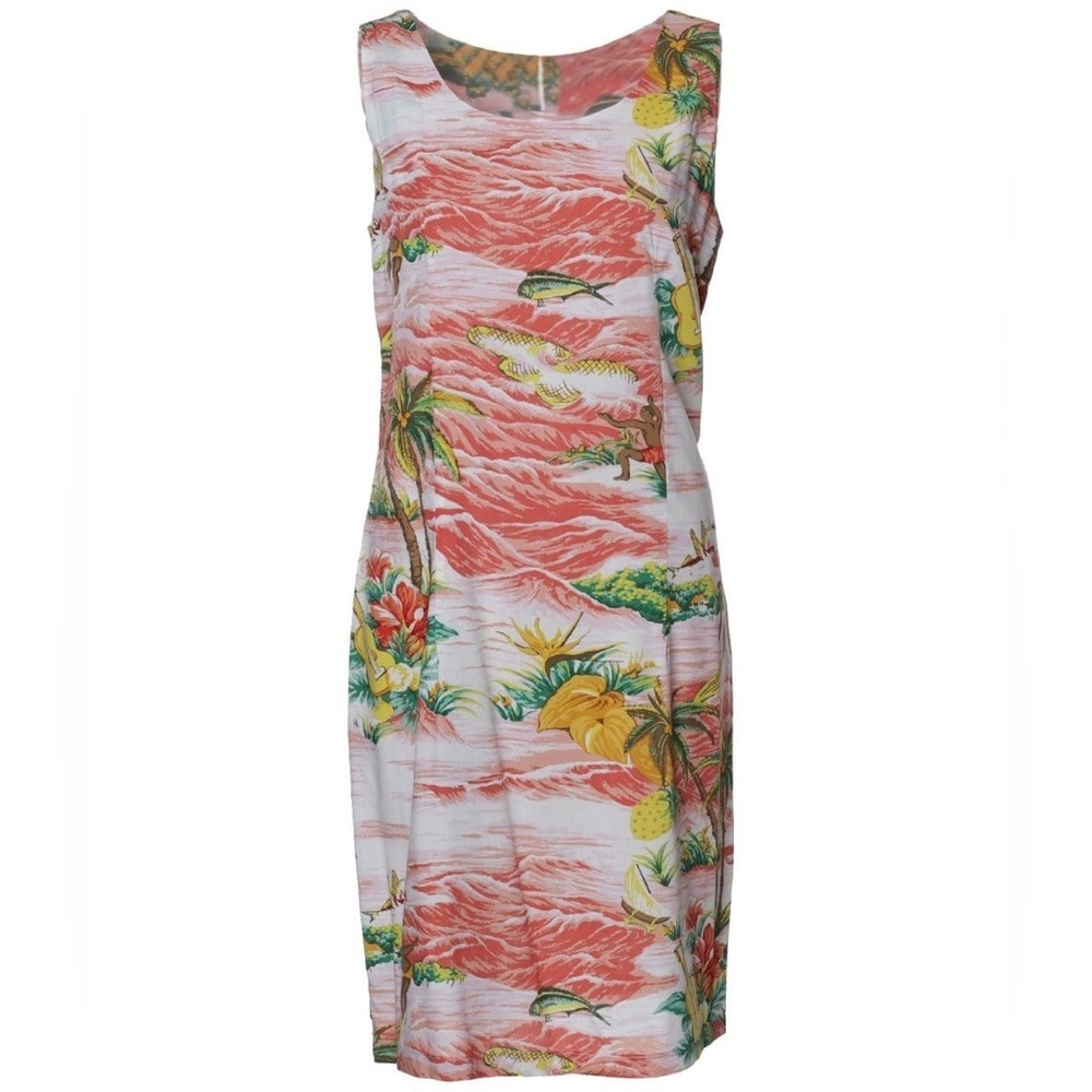 VTG Two Palms Tropical Sleeveless Sheath Mini Dress Resort Vacation XS Hawaiian